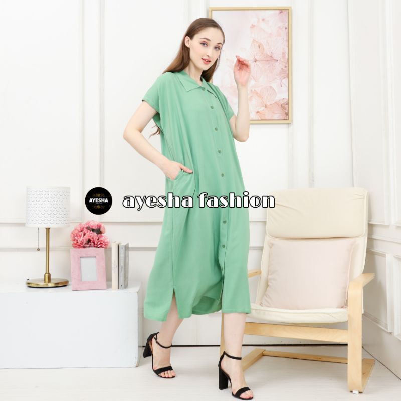 PROMO Dress Korea Kondangan Wanita Muslim Korean Style Remaja Jumbo Casual Panjang Kekinian Terbaru Viral  Sexy Seksi Ruffle Selutut  Di Bawah Lutut Murah Mini Midi Muslimah Merah Hitam Panjang Hamil Kancing Depan Full Hidup Rayon Premium Polos Tebal OOTD