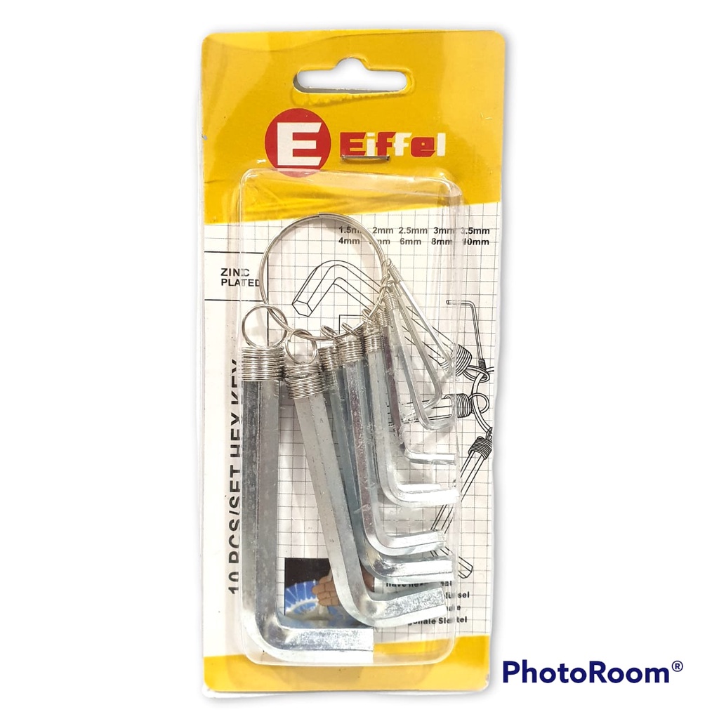 KUNCI L SET 10 PCS PENDEK SILVER MERK EIFFEL TEBAL GOOD QUALITY