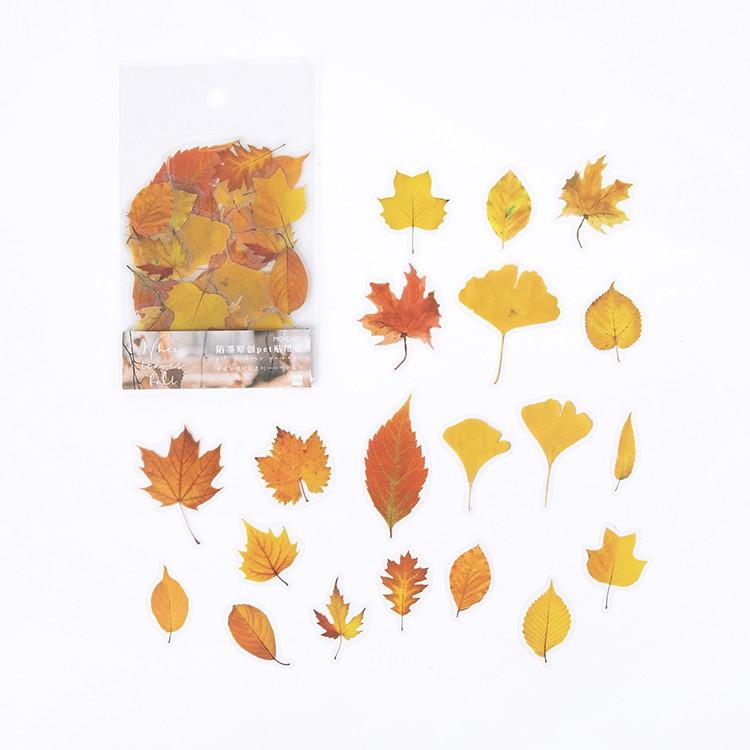 Journamm 40pcs Plant Flowers Maple Leaf Mushroom Kawaii Stickers Deco Scrapbooking Planner Japanese Kawaii Decorative Stationery-Leaves fall