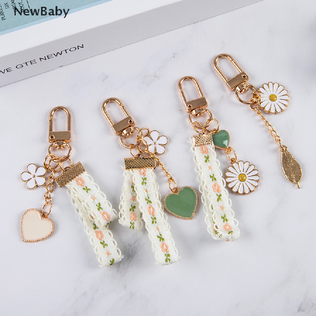 NewBaby Korean Flower Keychain Lanyard Ribbon Daisy Pendant Key Chain Keyring Bag Charms ID