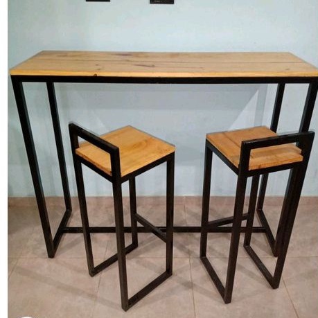 Minibar meja cafe coffeeshop minimalis set 2kursi sandar besi hollow galvanis