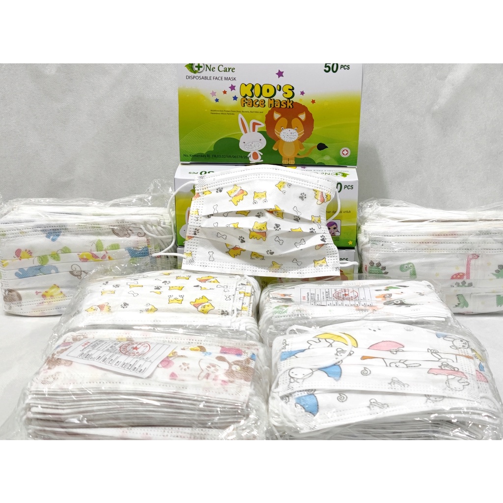 Masker Anak 3ply isi 50 Pcs Earloop 3-12 Tahun Premium Quality - Motif Karakter - Masker Anak-Anak