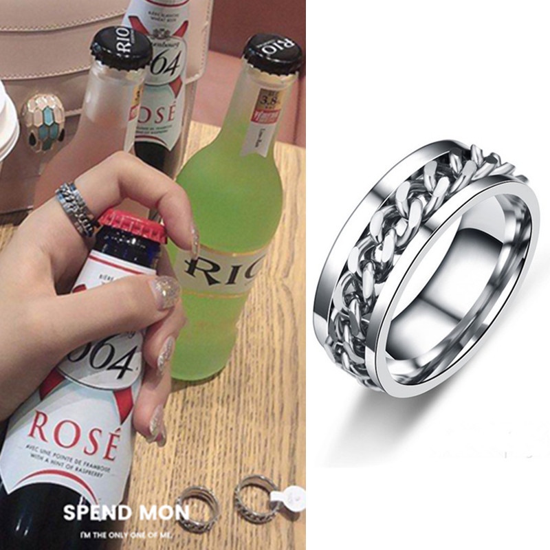 Cincin Pembuka Botol Model Rantai Spinner Bahan Stainless Steel Gaya Punk Untuk Pria Dan Wanita