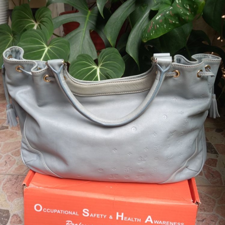 Preloved Tas kulit Zodence warna biru telur asin