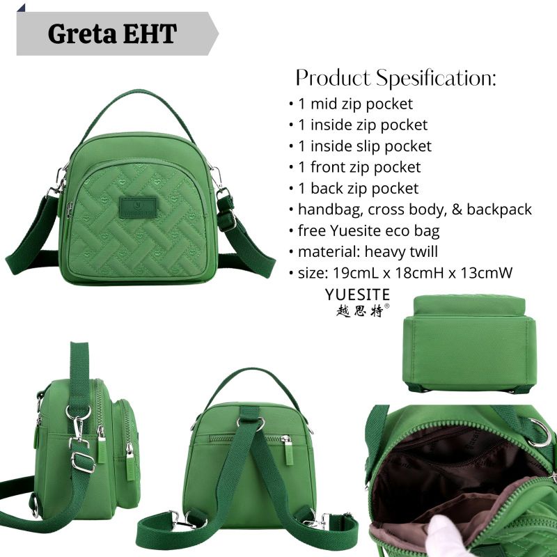 YUESITE GRETA ORIGINAL TAS WANITA 3in1 TENTENG SELEMPANG RANSEL KECIL SMALL CYUTEBAGS