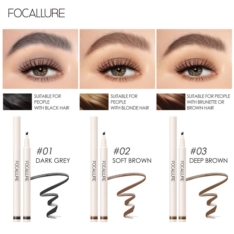 FOCALLURE Anti Air Pensil Alis 4 Garpu Alis Natural Long-lasting Eyebrow Pen