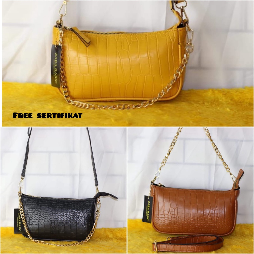 Tas Selempang Bahu Zara croco Top Handle Rante 2 Tali style Fashion Bucket 3 Varian Warna Best