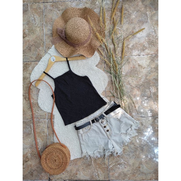 preloved atasan tanktop rajut knit crop top hitam wanita