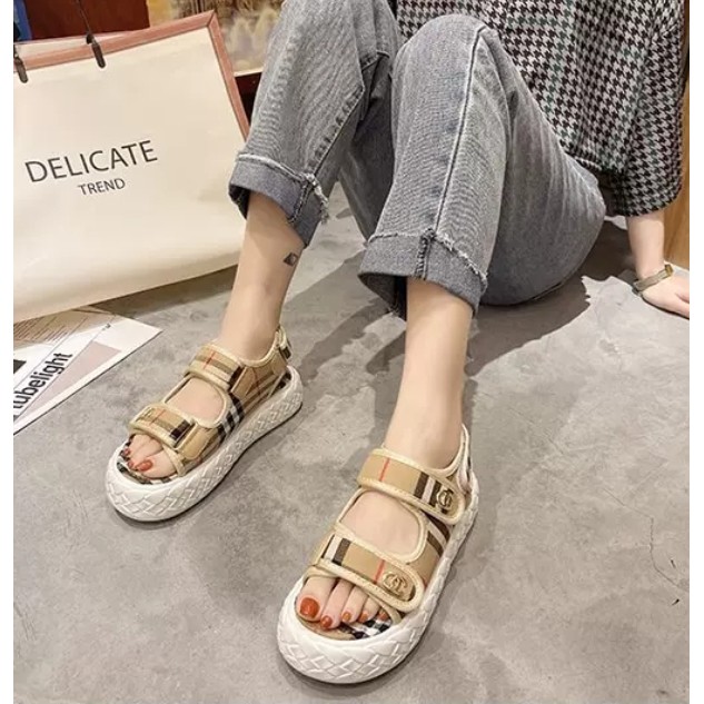 [✅BISA COD] 1707 MONOGRAM 2STRAP SANDALS (REAL PICTURE)