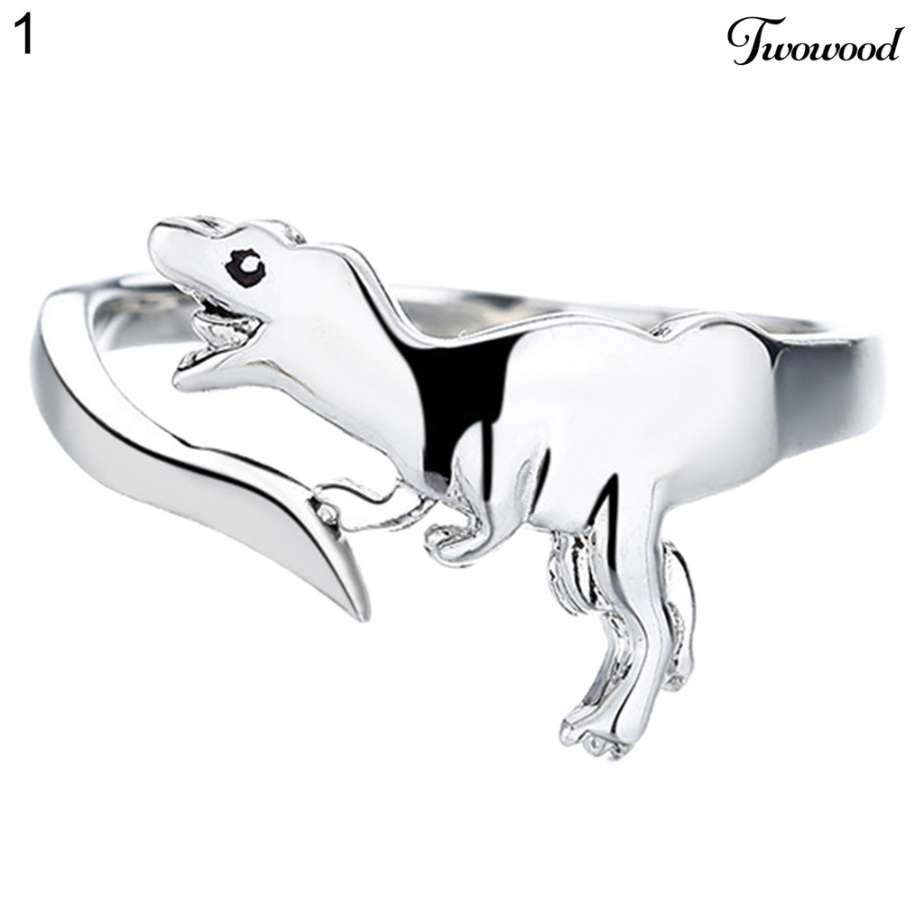 Twowood Dinosaur Ring Adjustable Skin-friendly Open Finger Lead-free Ring Cute Metal Ring for Girl