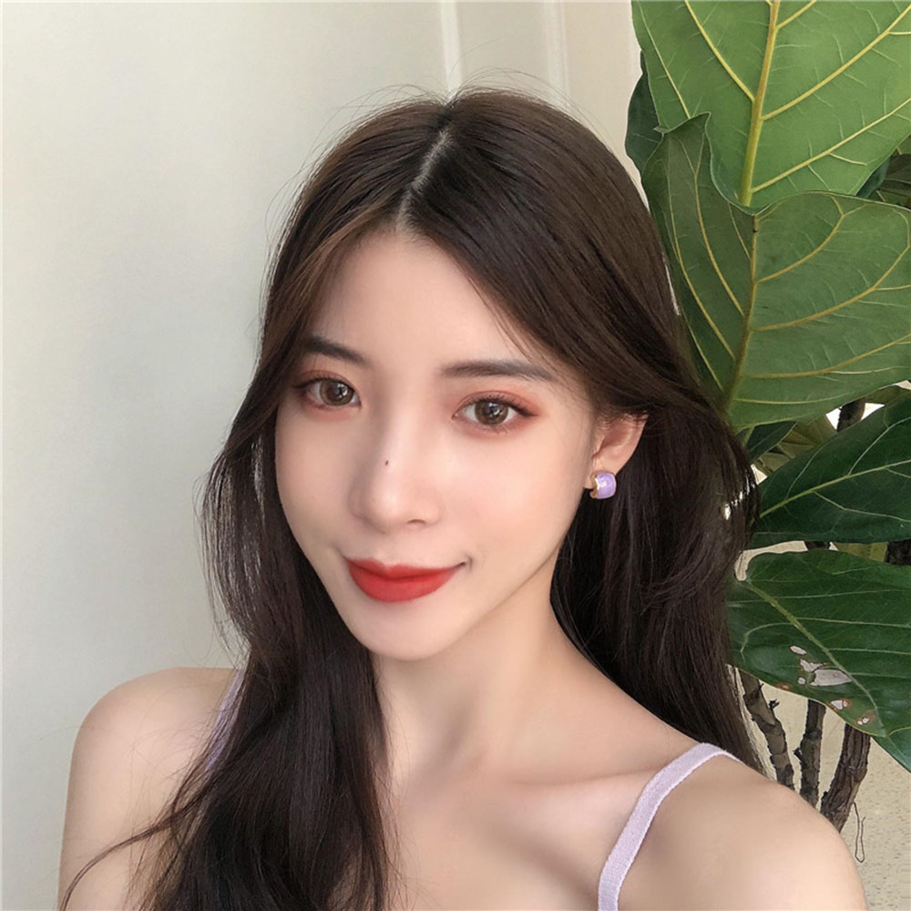 【1 Pasang】S925 jarum perak anting-anting kaca antik Perancis ungu enamel-1