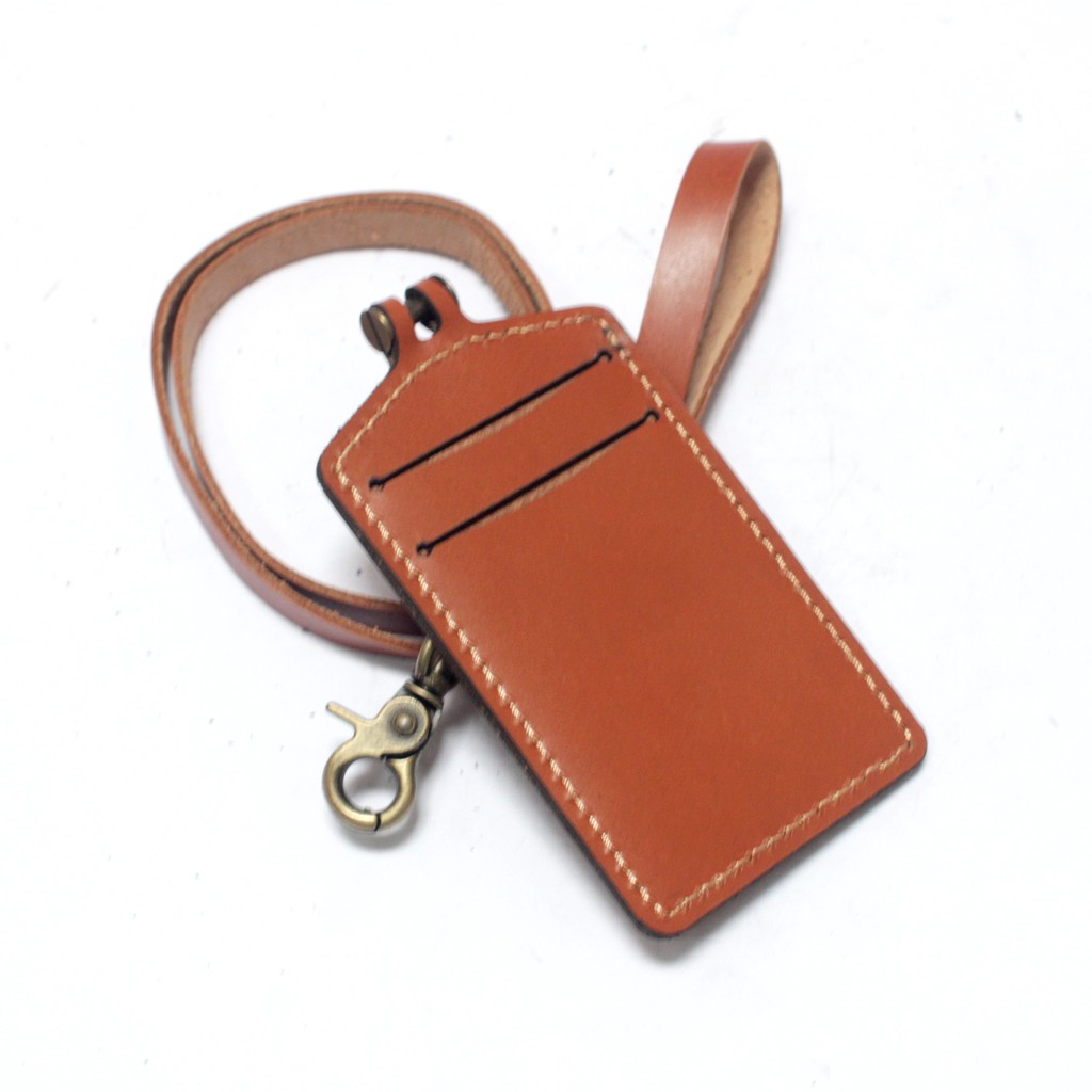 gantungan dompet ID card kulit tan - tali id card holder - PHID833