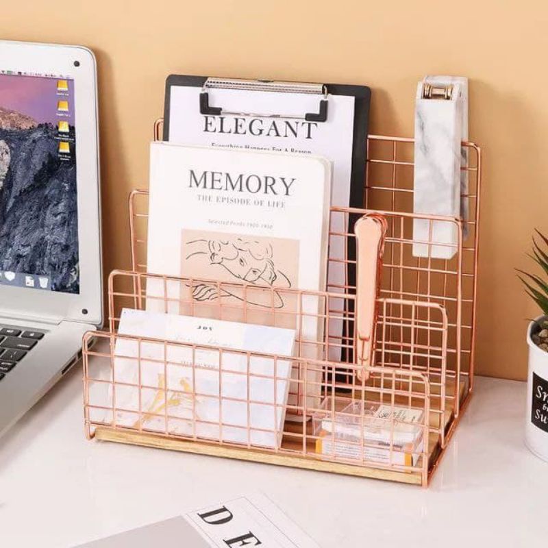 

3-Tier White Office Decor and Magazine Holder / rak buku / rak majalah Roegold dan GOLD / Rak Gold