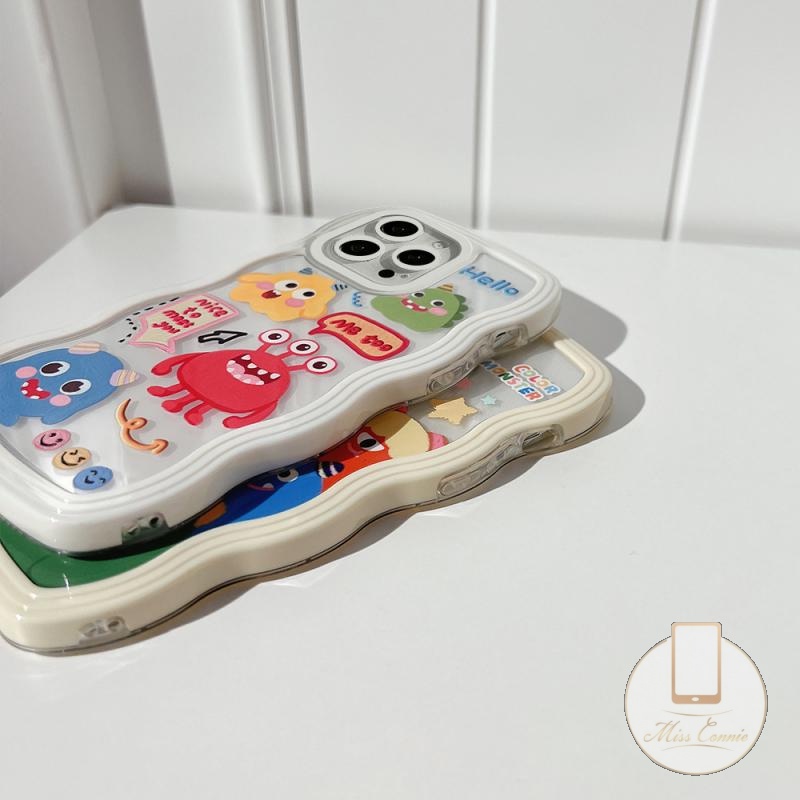 Casing Untuk Samsung A14 A04E A32 A12 A03 A04 A04s A13 A03s A51 A53 A50s A52 A22 A23 A33 A31 A50 A30 A52s A11 A21s A02s Tepi Bergelombang Kartun Lovely Monster Kecil Couple Lembut TPU Cover