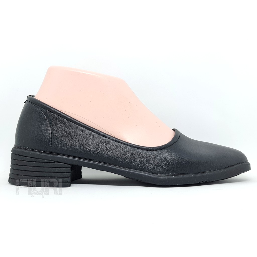 FIURI - SEPATU PANTOFEL SLIP ON HAK 3CM WANITA HITAM 36-42 POLOS - SEPATU SEKOLAH WARNA FULL HITAM UPACARA PASKIBRA