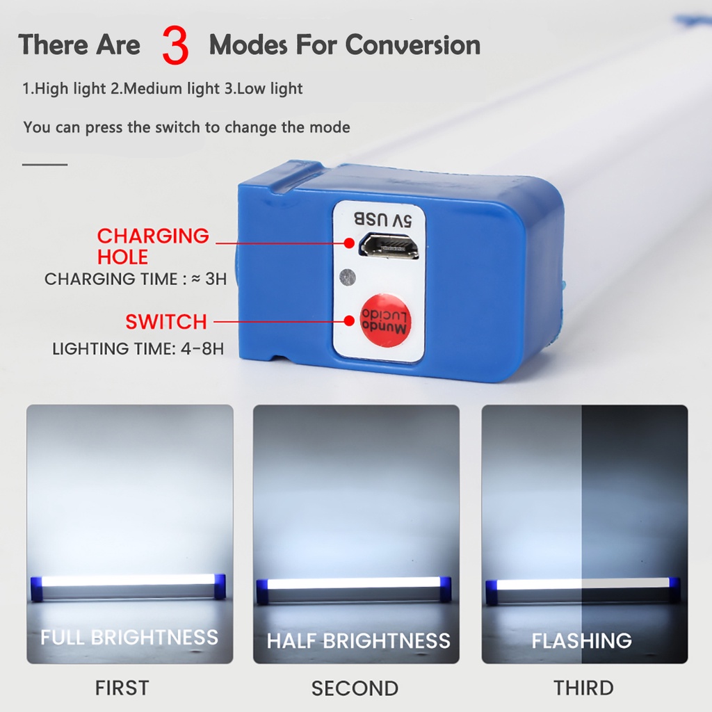 T5 Lampu Tabung Led Magnetik Portable Usb Rechargeable Dengan Kait Untuk Pasar Malamdaruratcampingmemancing