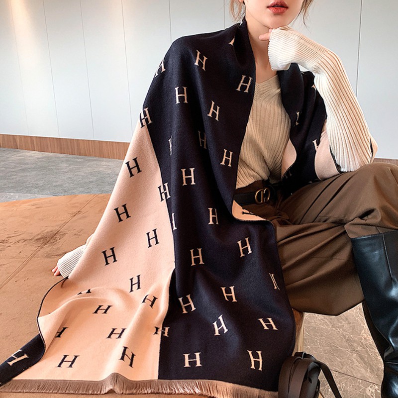 Syal &quot;Harper&quot; 60 x 190 Anggun motif Huruf H yang mewah Bahan High Grade Cashmere Immitation