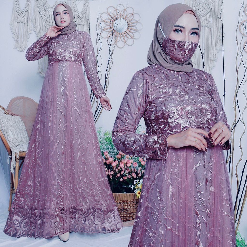 LIENA Maxi Dress Gamis Terbaru Full Brukat Pesta Muslim Wanita Remaja Dewasa Premium Size Jumbo