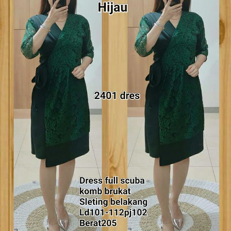 Dress Bahan Scuba kombi brukat Ld 100 - 110 panjang 100cm