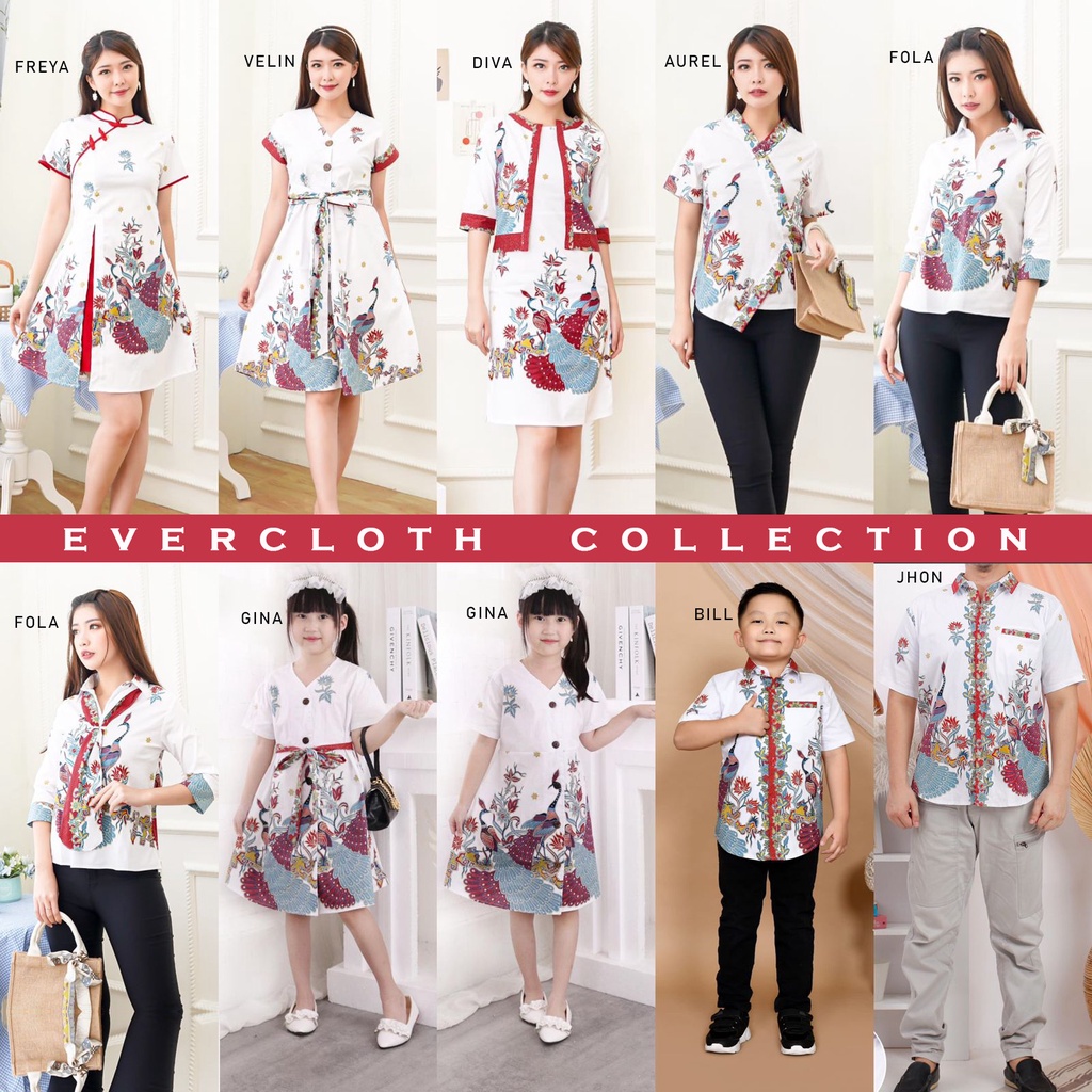 Evercloth Fola Blouse Wanita Atasan Wanita Blouse Batik Wanita Atasan Batik Wanita Kemeja Kerah Dasi Syal Batik Couple Seragam Jumbo Putih