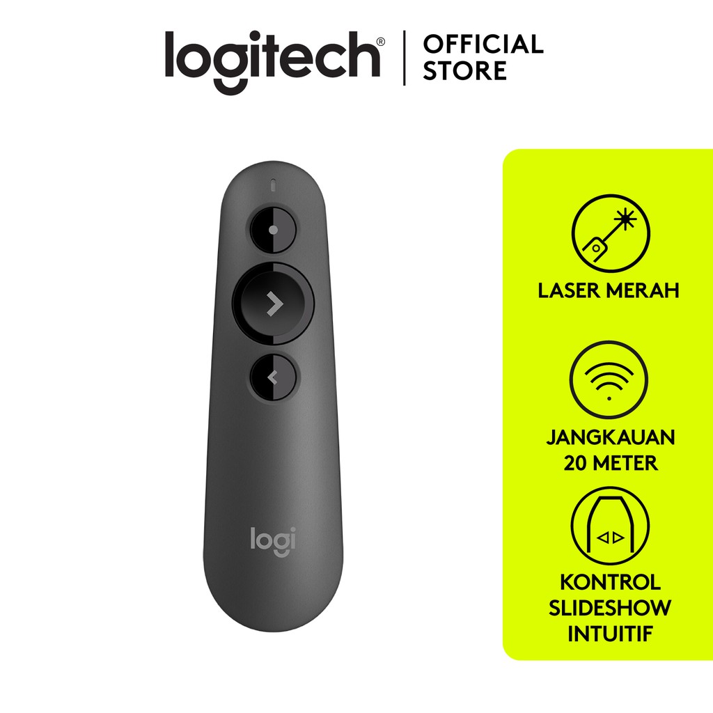 Logitech R500s Remote Pointer Presenter Wireless / Bluetooth dengan Laser Merah - Graphite
