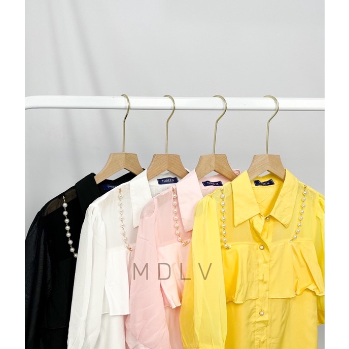 MDLV ~ 7840# Pdk Elaine Layered Short Sleeve Shirt Atasan Blouse Pearl Kemeja Premium Fashion Import