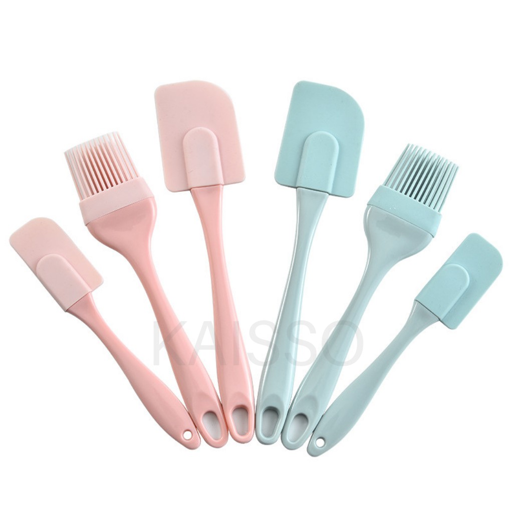 KAISSO - SILICONE KITCHEN SPATULA SET BAKING KUE 3IN1 ALAT SPATULA BUAT KUE DAN KUAS