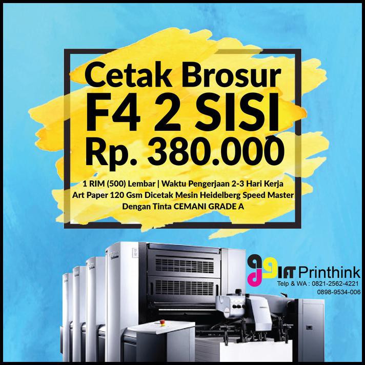 

Cetak Brosur F4 (2 Sisi) 1 Rim / 500 Lbr | Art Paper 120 Gr Termurah