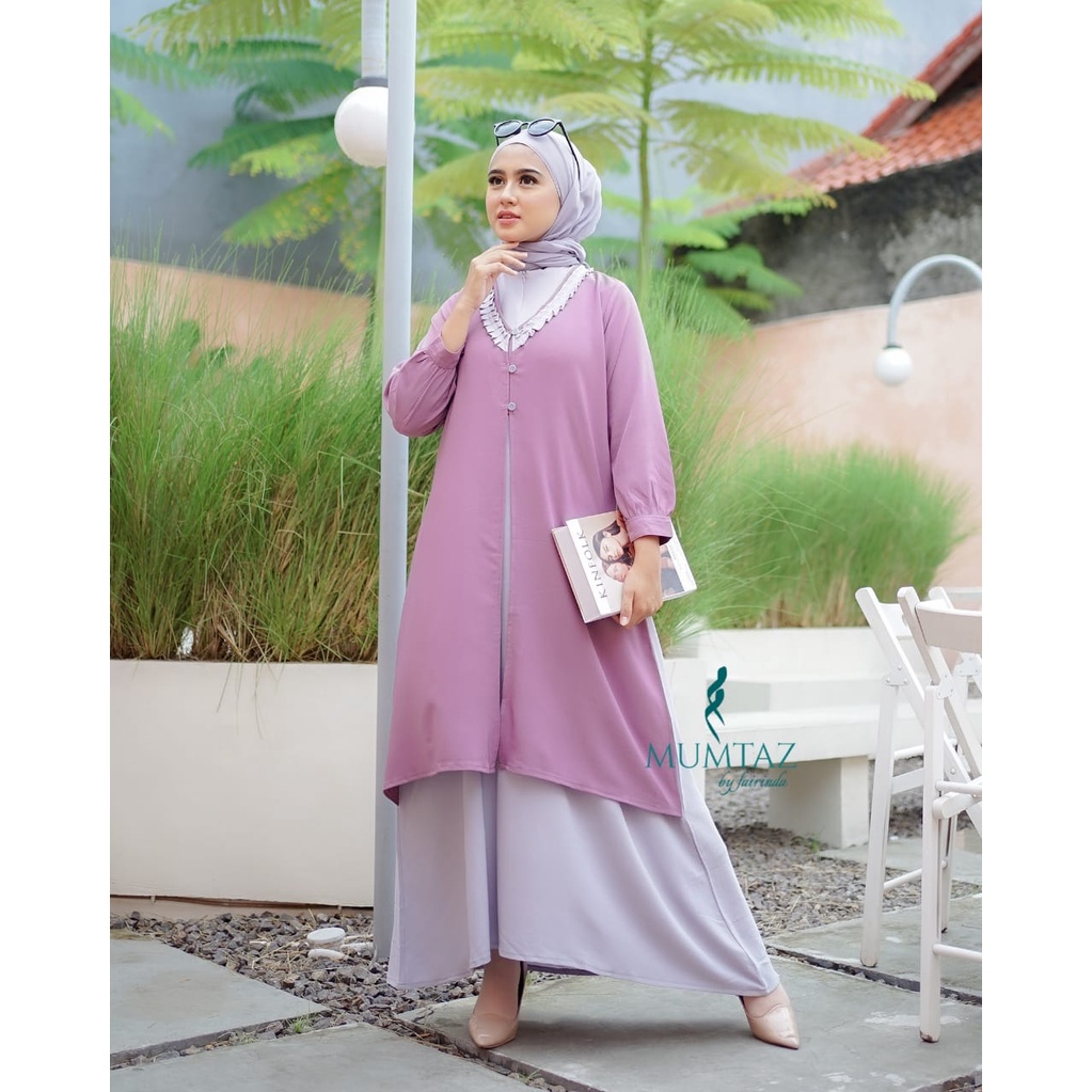 Dress deyna humera original mumtaz set outer look kuliah kerja formal RUFfle dadabusui gaun muslim terbaru new arrival update