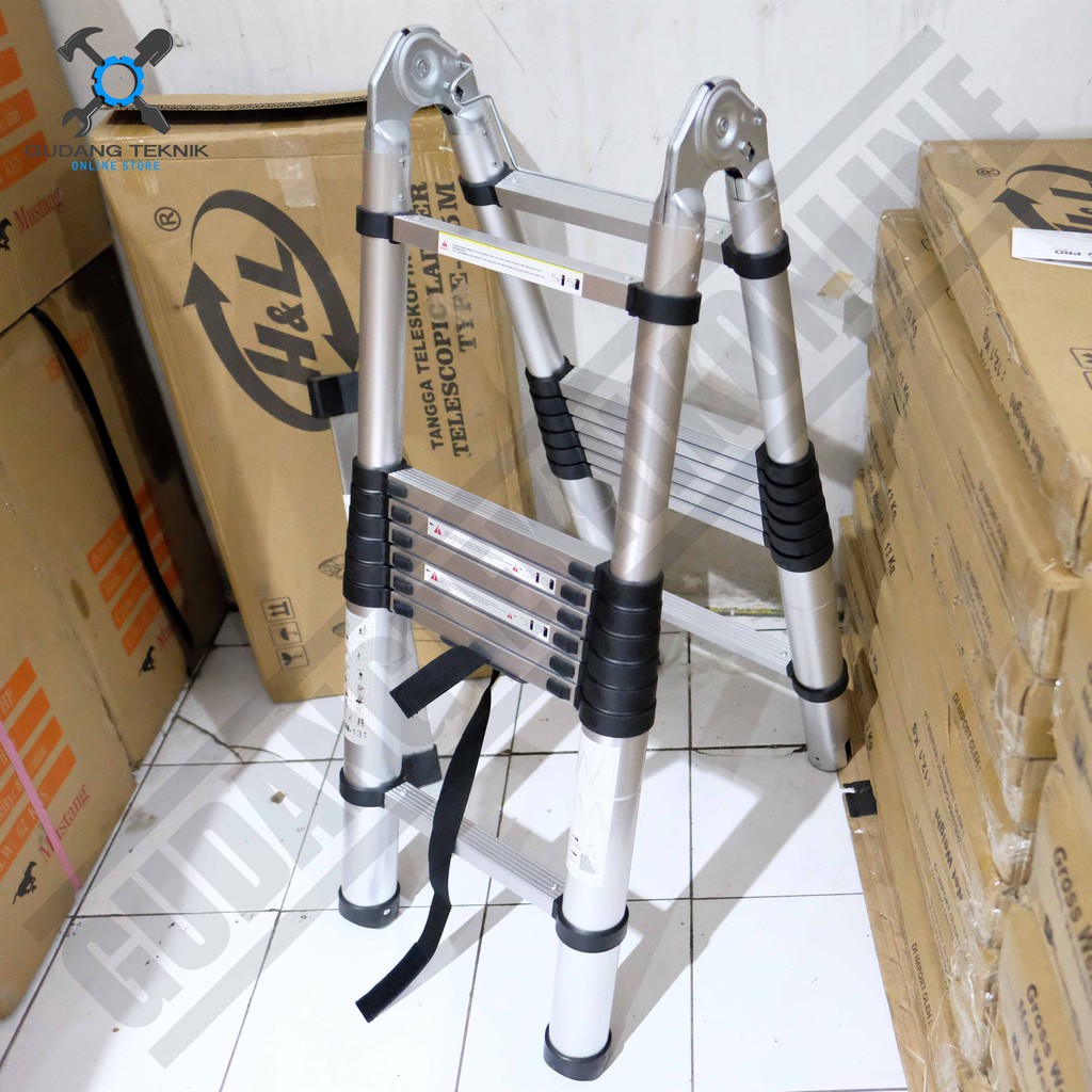 Tangga Lipat Teleskopik Type A 5M HNL H&amp;L HL Double Aluminium / Tangga Telescopic Ladder 5 Meter