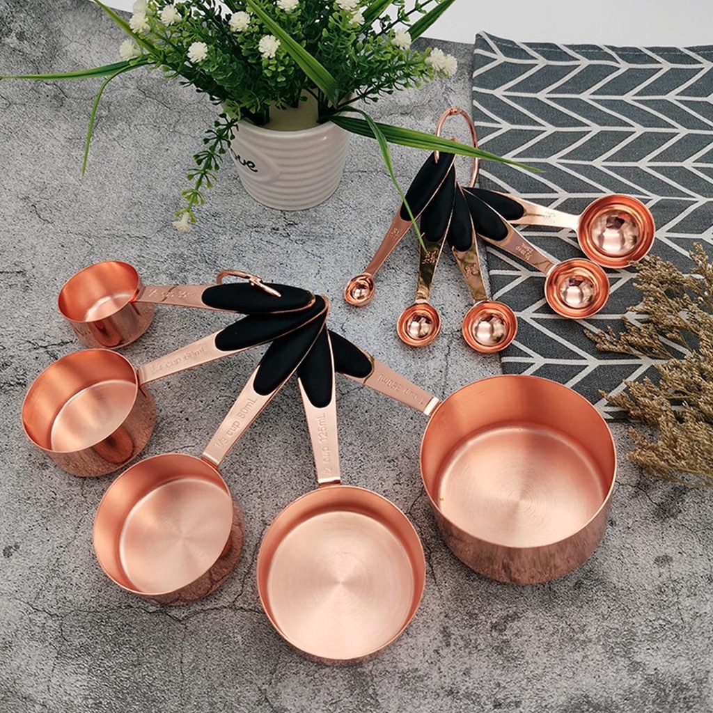 Rebuy Sendok Takar Set 5Pcs Kopi Stainless Steel Heavy Duty Rose Gold Sugar Scoop