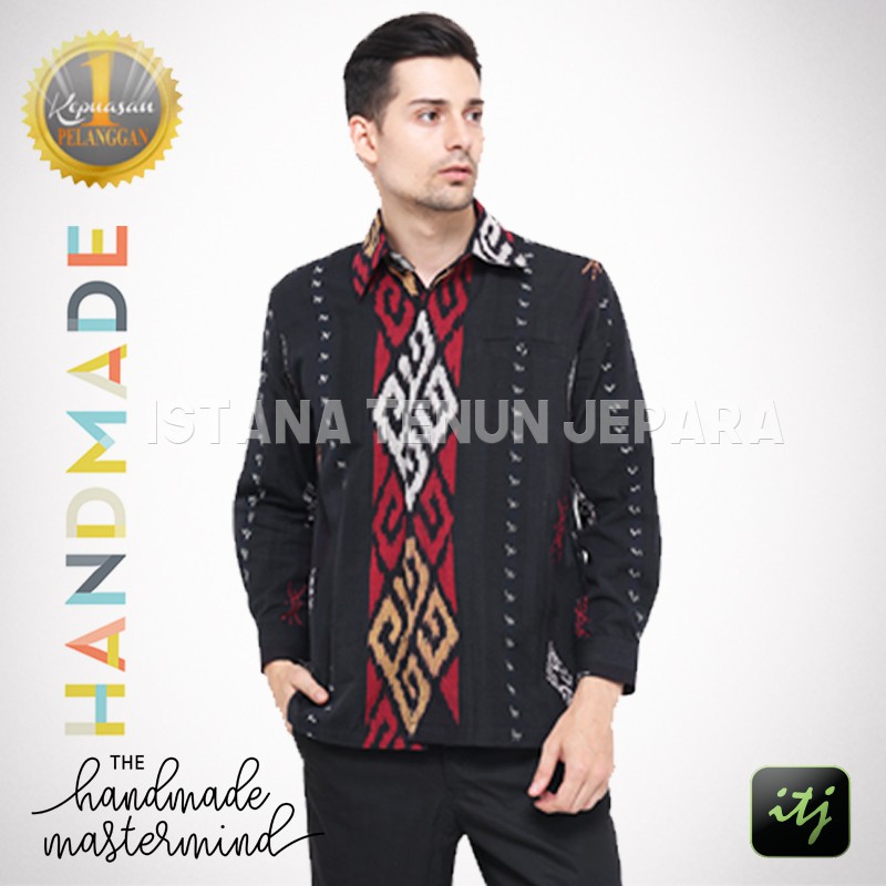 Kemeja Batik Pria Bahan Tenun Blanket Asli Motif Toraja