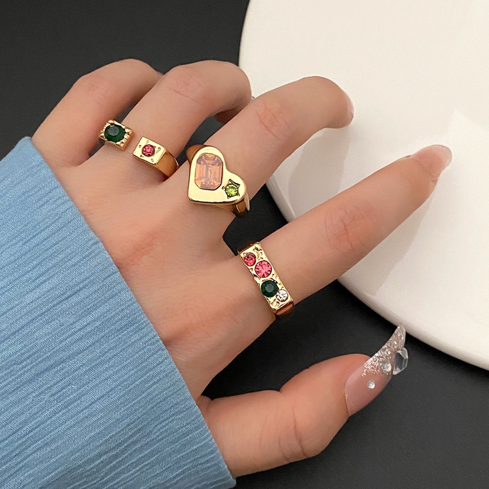 6pcs / Set Cincin Kristal Resin Gaya Punk Kpop Untuk Pria Dan Wanita