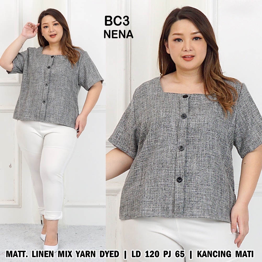 BIGCLO - (COD) LD 120cm Blouse Jumbo Wanita BC3 Baju Atasan Bigsize-Nena (Grey)