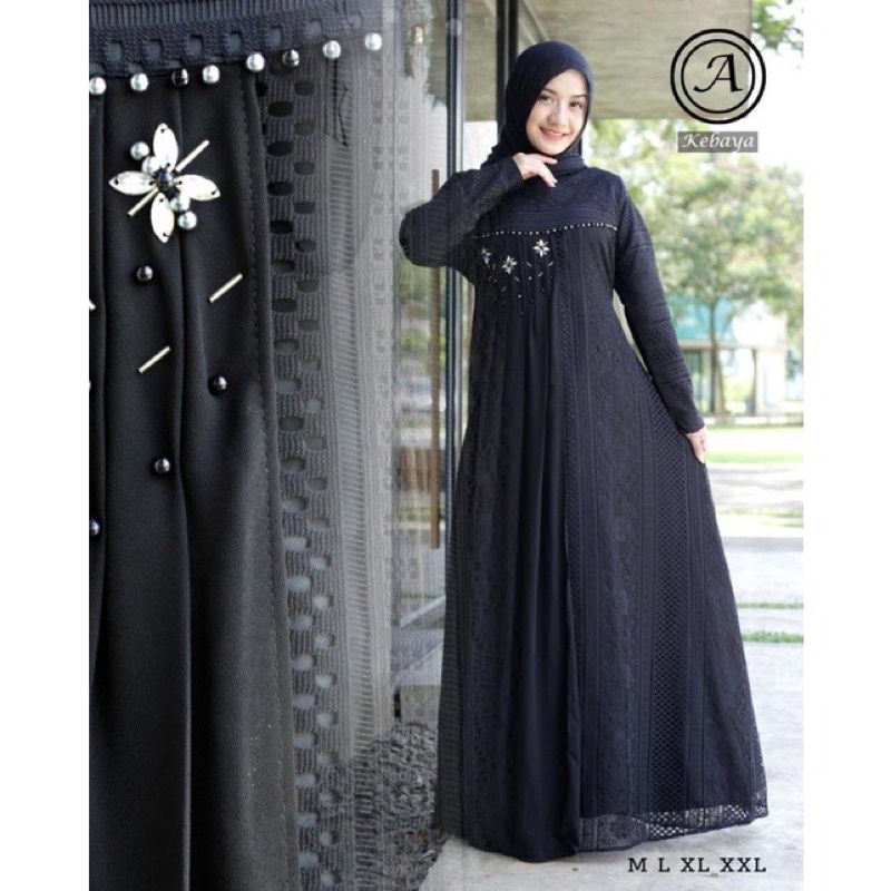 AZURA SCRAF / Gamis Brokat Malika Premium / Dress Brokat Mewah Kombinasi Payet Mutiara Original / Gamis Pesta Modern / Gamis Kondangan / Gamis Modern