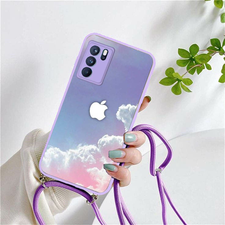 Softcase Kaca Ungu/Lilack + Tali Oppo A16 Oppo A54 Oppo A15 Oppo A5s Reno 5 Reno 5F Reno 6 (4G) | so