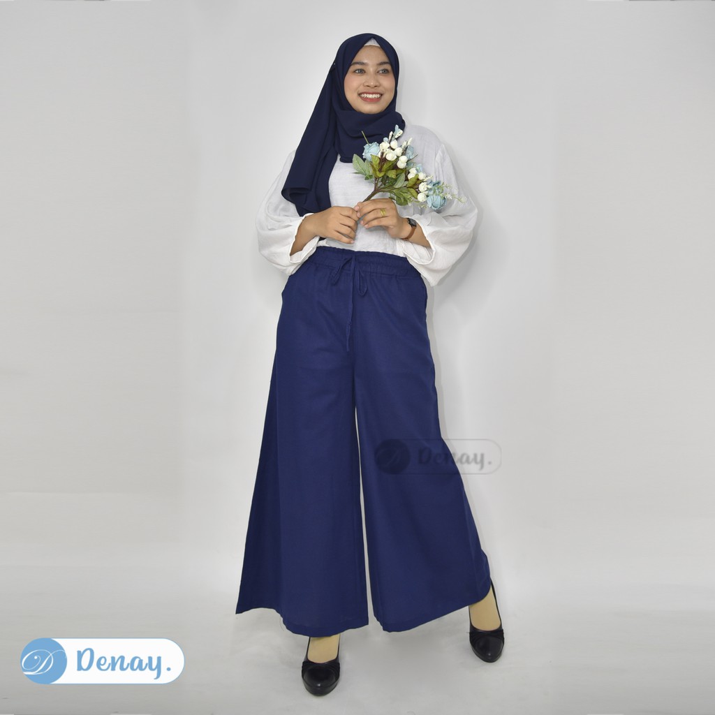 TOKODENAY - Celana Kulot Aira Rami - Cullote Linen Premium - Fashion muslim-NAVY