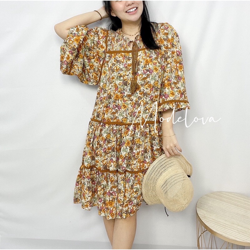 MDLV ~ M18D04 Montana Floral Babydoll Dress / Dress Flower Fashion