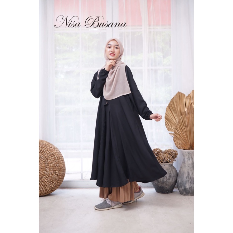 Yameena Kids Gamis Polos Zheefir Long Tunik Black Busana Muslim Wanita Kekinian Oversize Bahan Cotton Premium By Yameenakids