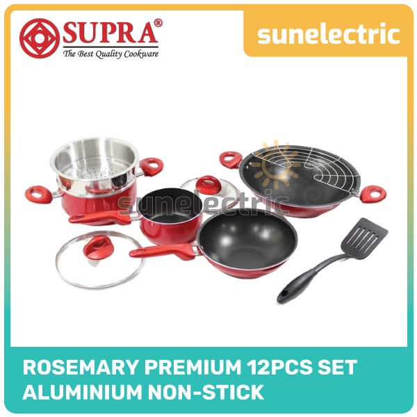 Supra Panci 12 Pcs Set Cookware Premium Rosemary Frypan Fry Pan Panci Wajan Penggorengan Teflon Non-