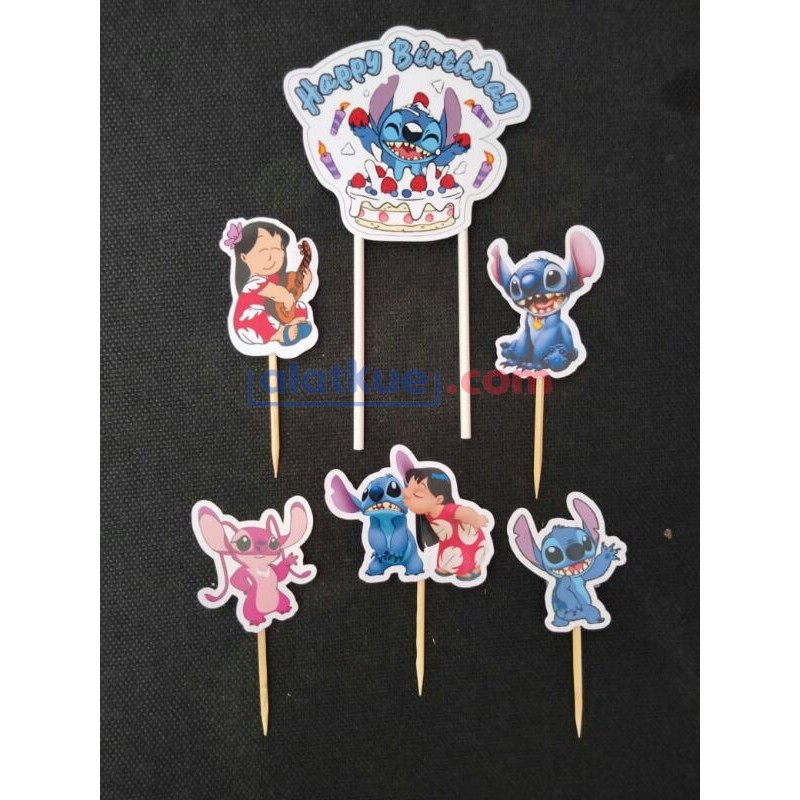 Cake Topper Kertas Happy Birthday Stitch