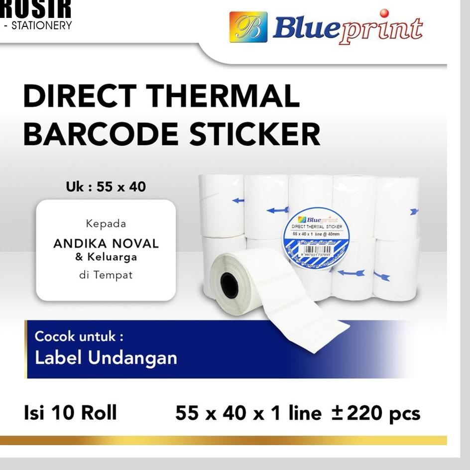 

[KODE WHVYV] 55x40 (1 PACK) Kertas Thermal Sticker Barcode Stiker Label Termal BLUEPRINT Paper Roll ≈ 58MM