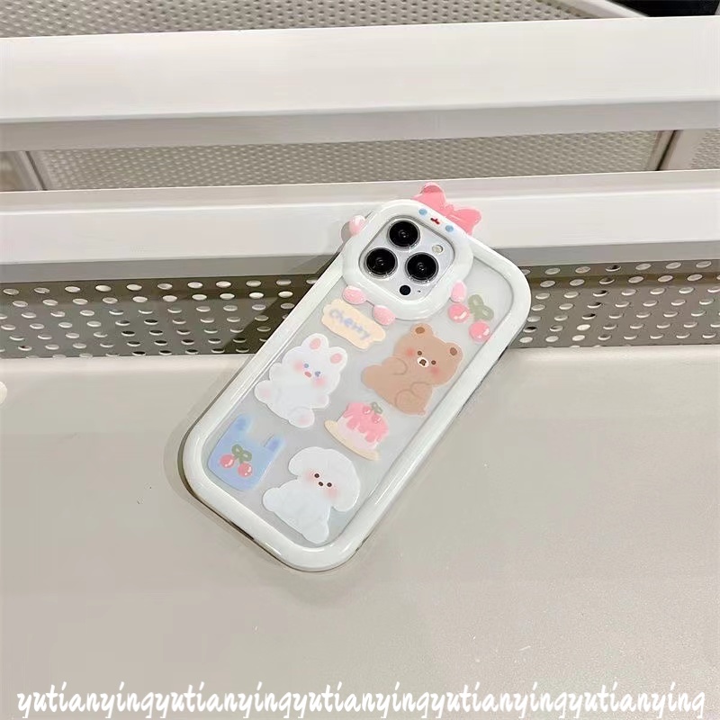 Case Lensa 3D Bow Monster OPPO A17 A57 A12 A15 A16 A16E A55 A95 A96 A16K A5s A76 A7 A54 A3s A52 A53 A31 A5 A9 A92 A16s A17K Reno 5 8 5F A94 A74 Kartun Cherry Bear Puppy Lembut Sarung Cover Sarung