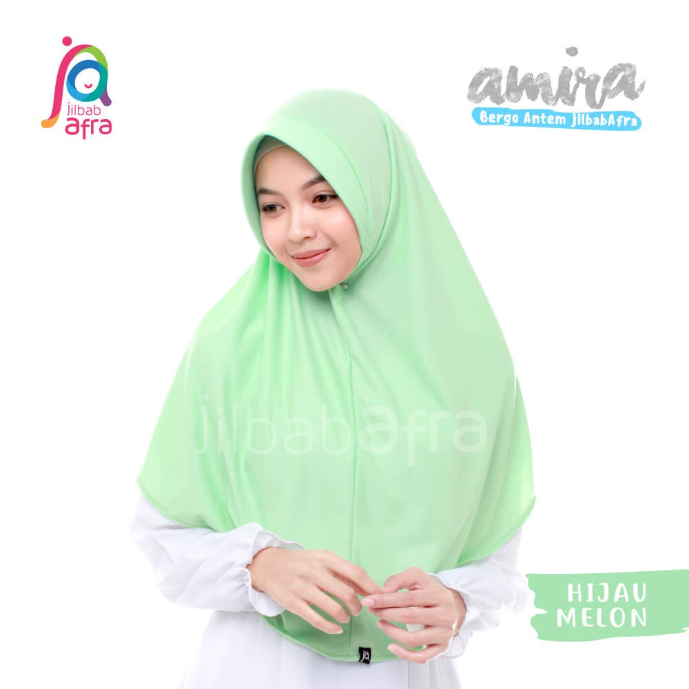 Jilbab Amira Hijau Melon - Bergo Pet Antem - Jilbab Afra - Hijab Instan Bahan Kaos, Adem &amp; Lembut