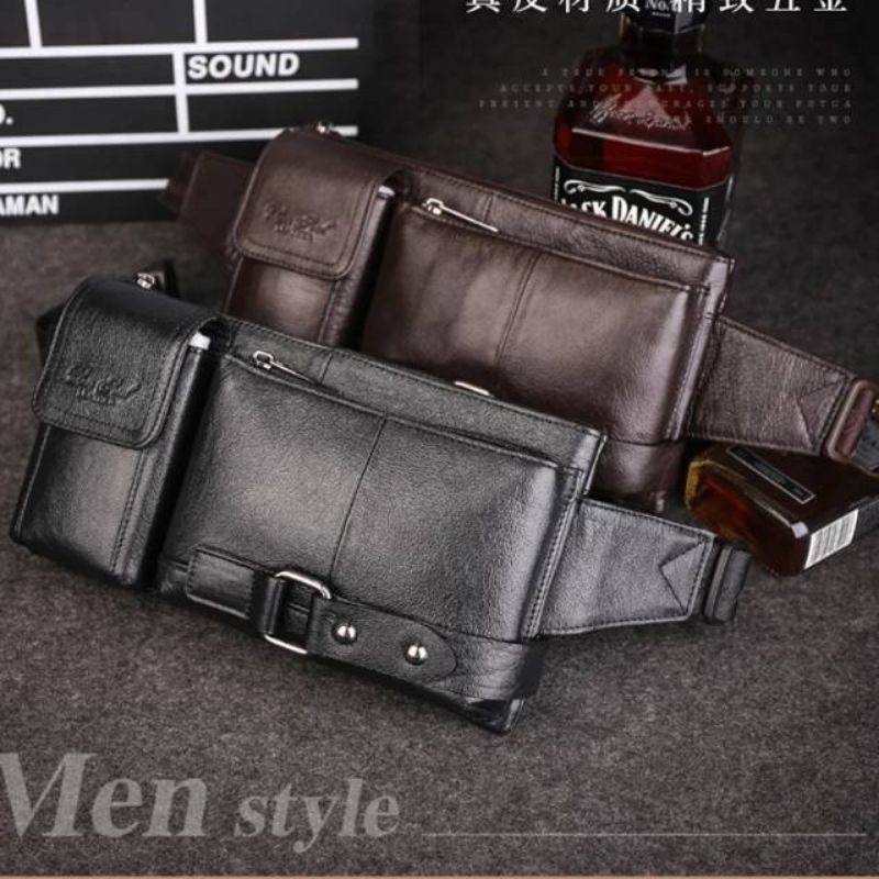 Waistbag kulit sapi original tas pinggang santai leather pria/wanita