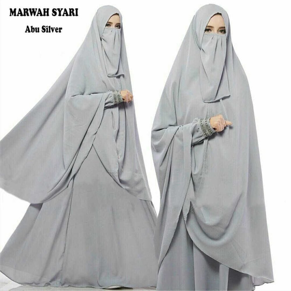 NEW GAMIS JUMBO SET NIQOB. MARWAH SYARI ABU SILVER. BAHAN WAFFEL. BUSUI