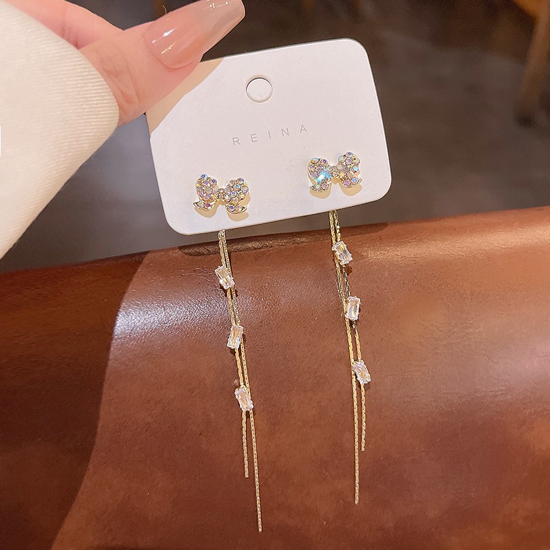 Anting Gantung Panjang Model Pita Dengan Rumbai Bahan silver 925 Untuk Wanita