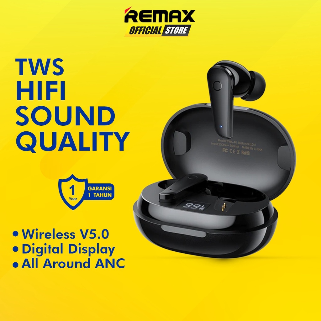 Remax ANC Earphone True Wireless Stereo Bluetooth 5.0 In Ear Noise Reduction TWS-46 Original