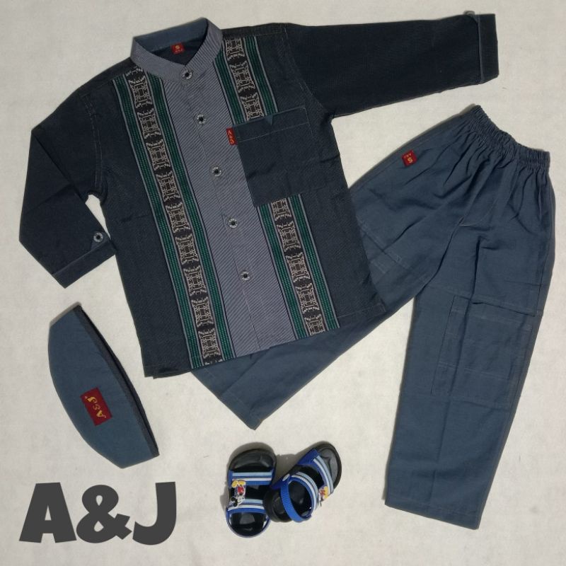 Baju Koko Anak Dobel Songket Lengan panjang A&J