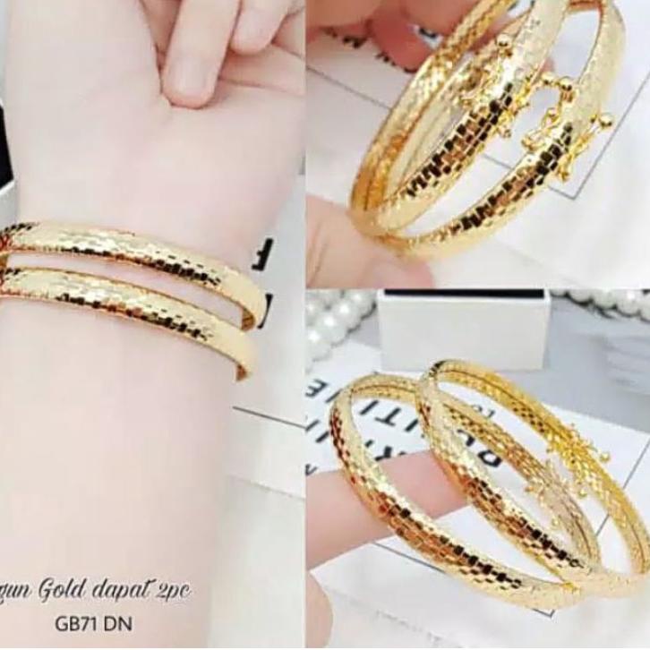 (HARGA BERSAHABAT) gelang tangan kolong 2pcs gelang keroncong kolong isi 2 perhiasan wanita titanium